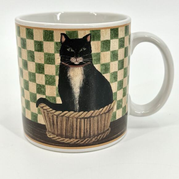 VTG 2004 Country Kitties Set/2 Coffee Mug Dessert Plate Black Cat DC Brown Co. - Picture 4 of 10